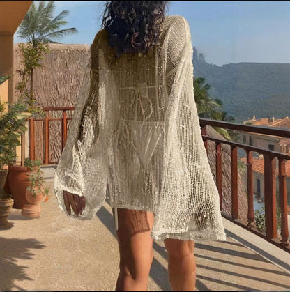 Womens Solid-Color Loose Knitted Split Dress