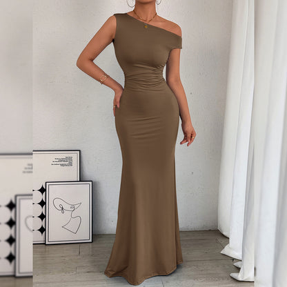 Hot Off-the-shoulder Waist Pleated Sleeveless Sexy Dress