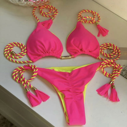 Solid Color Braided Swimsuit Multicolor European And American Bikini