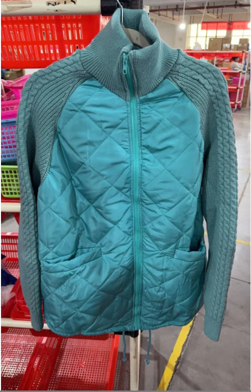 Veste en coton à col montant avec poches, manteau tendance en tricot avec fermeture éclair, hauts chauds d'hiver pour femmes