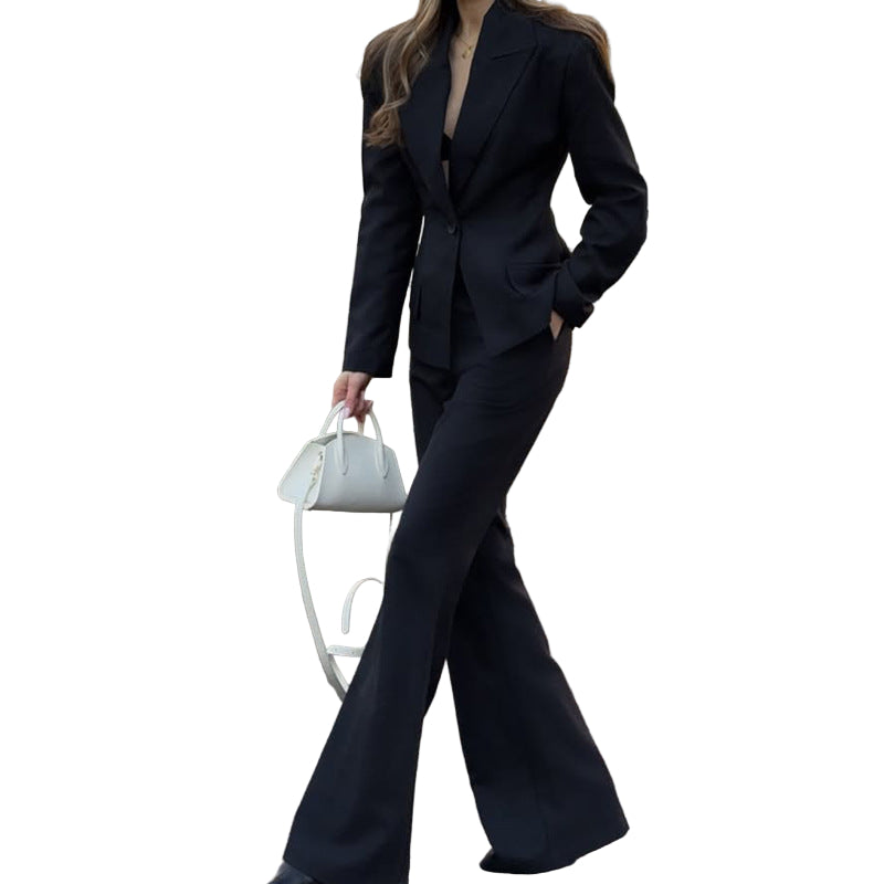 Black Blazer Straight Trousers Two-piece Suit