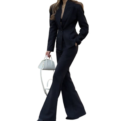 Black Blazer Straight Trousers Two-piece Suit
