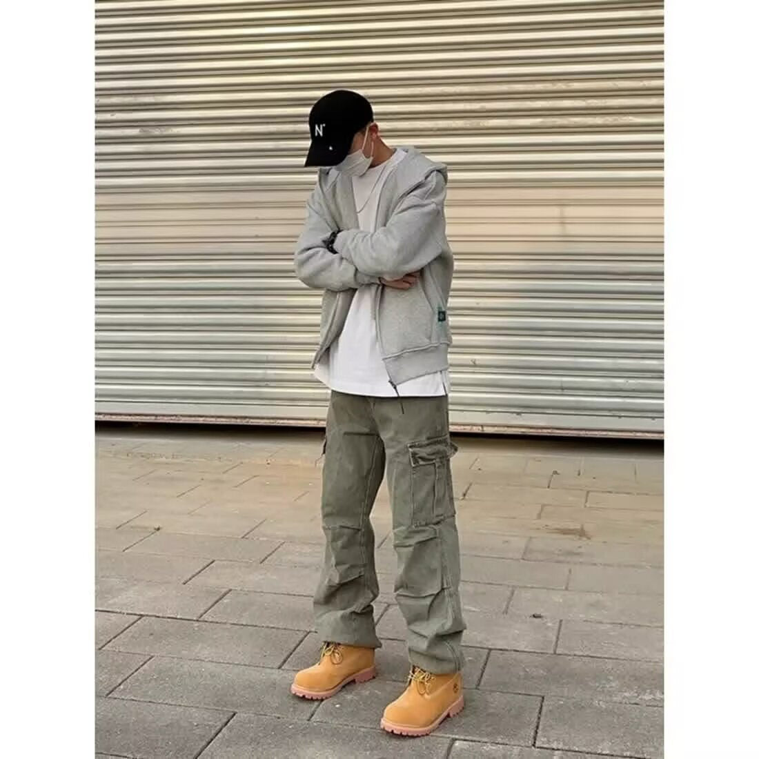 Pantalon en denim décontracté, ample, droit, délavé, style rétro