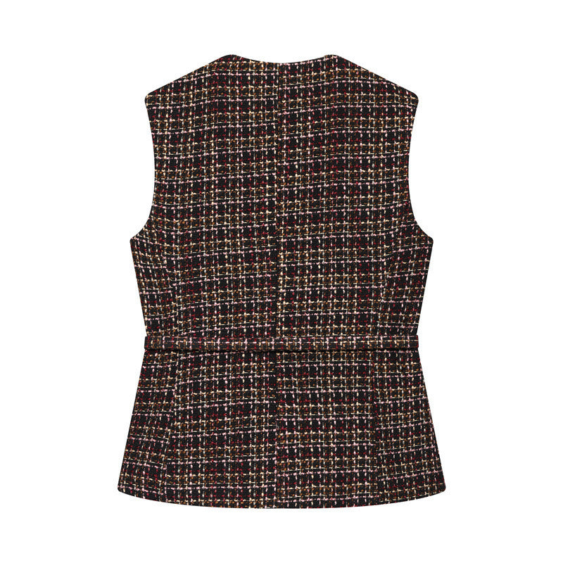 Women's Fashionable Belt Texture Top Vest