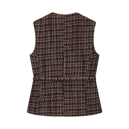 Women's Fashionable Belt Texture Top Vest