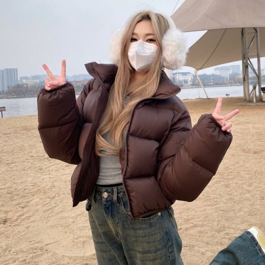 Womens Short Loose-fitting Winter Cotton-padded Coat For Petite Women