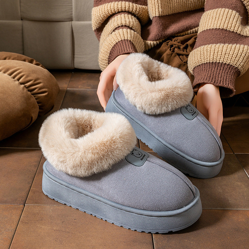 Chaussons en coton à enveloppement de cheville pour femmes, bottes de neige épaisses à la mode