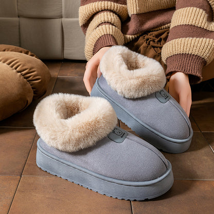 Chaussons en coton à enveloppement de cheville pour femmes, bottes de neige épaisses à la mode