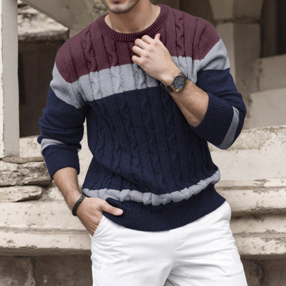 Men's Color-block Crew Neck Sweater European And American Pullover Multicolor