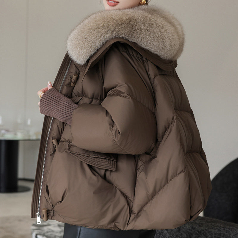 Doudoune en coton rembourrée pour femme, manteau épais à col court en fourrure, vêtements d'hiver