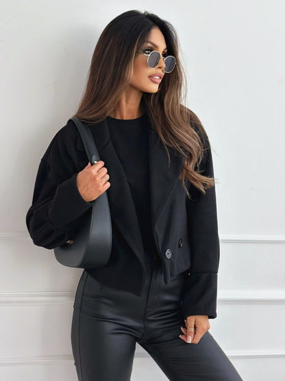 Manteau court en laine à col de costume tendance et polyvalent