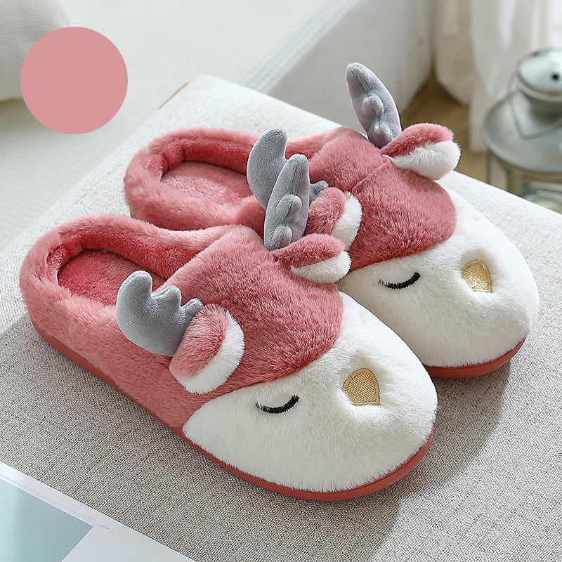 Pantoufles d'hiver pour la maison, pantoufles de chambre en peluche d'élan