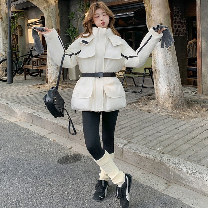 Waist-tight Slimming Hooded Women's Thick Mid-length Cotton-padded Coat