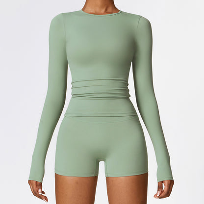 Pull slim à manches longues pour femme, vêtement de sport, de yoga, de fitness et de mode