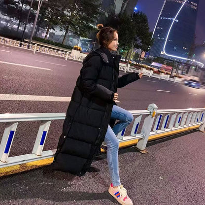 Long Instagram-hit Versatile Chic Casual Minimalist Padded Warm Hooded Cotton-padded Coat