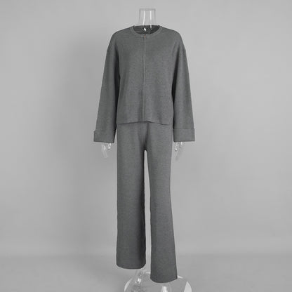 Women's Zipper Jacket And Trousers Casual Suit