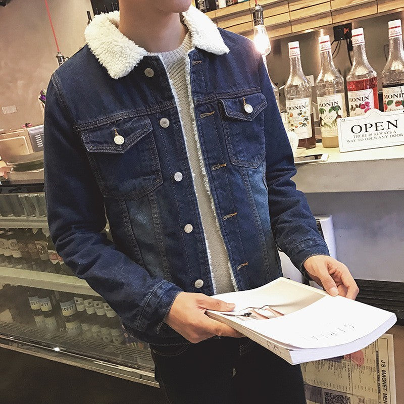 Manteau d'hiver en jean doublé polaire pour homme, épais
