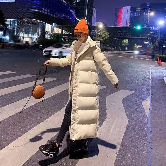 Long Instagram-hit Versatile Chic Casual Minimalist Padded Warm Hooded Cotton-padded Coat