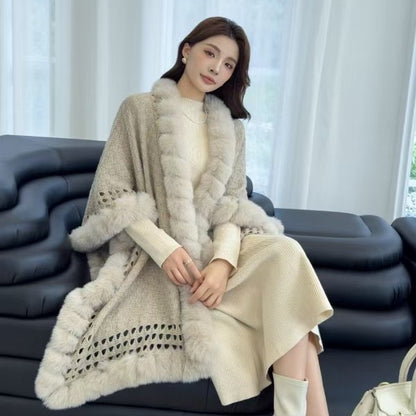 Solid-color Thickened Warm Womens Rabbit-fur Shawl