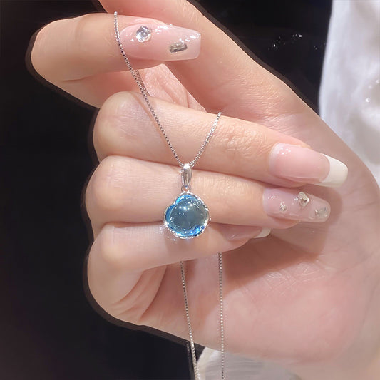 Aquamarine Crystal Necklace For Women A Niche Delicate Collar-style Chain