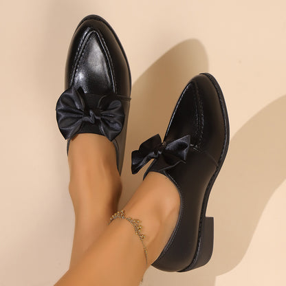 Chaussures simples en cuir de style britannique pour femmes avec nœud