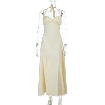 Sophisticated Pleated Sexy Sleeveless Solid-color Waist-cinching Slip Dress