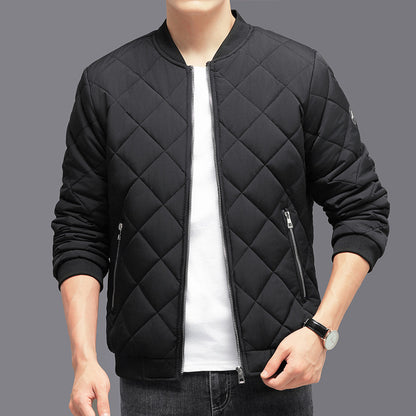 Manteau d'hiver en coton à coutures rhombiques pour homme, veste de baseball épaisse et chaude, décontractée, couleur unie