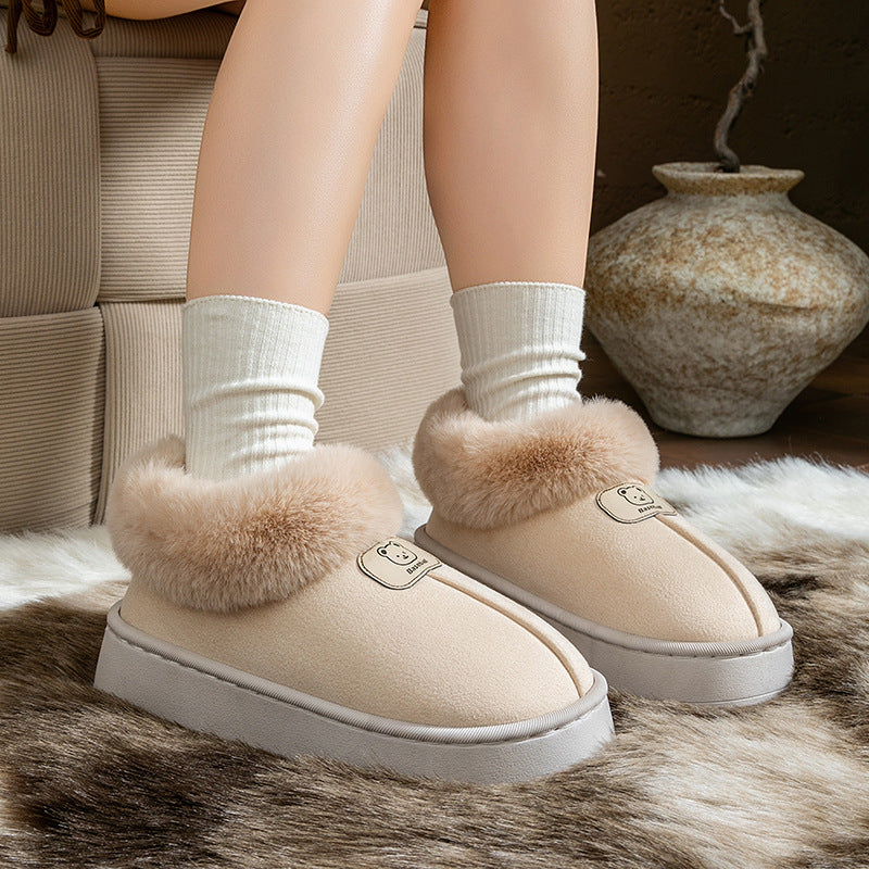 Chaussons en coton à enveloppement de cheville pour femmes, bottes de neige épaisses à la mode