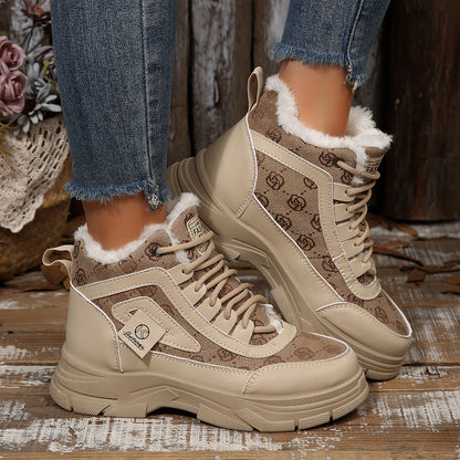 High-top Fleece-lined Dr Martens-style Winter Warm Cotton Shoes Thick-soled Versatile Snow Boots In Plus Sizes