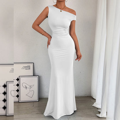 Hot Off-the-shoulder Waist Pleated Sleeveless Sexy Dress
