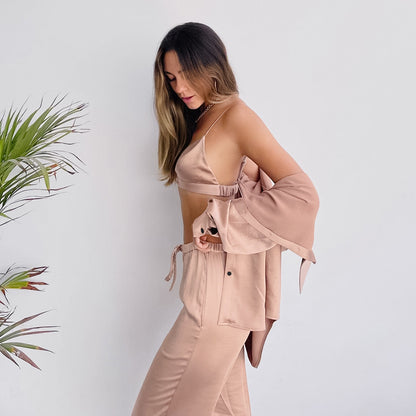 Three-piece Suit Of European And American Underwear Lapel Shirt Top Trousers