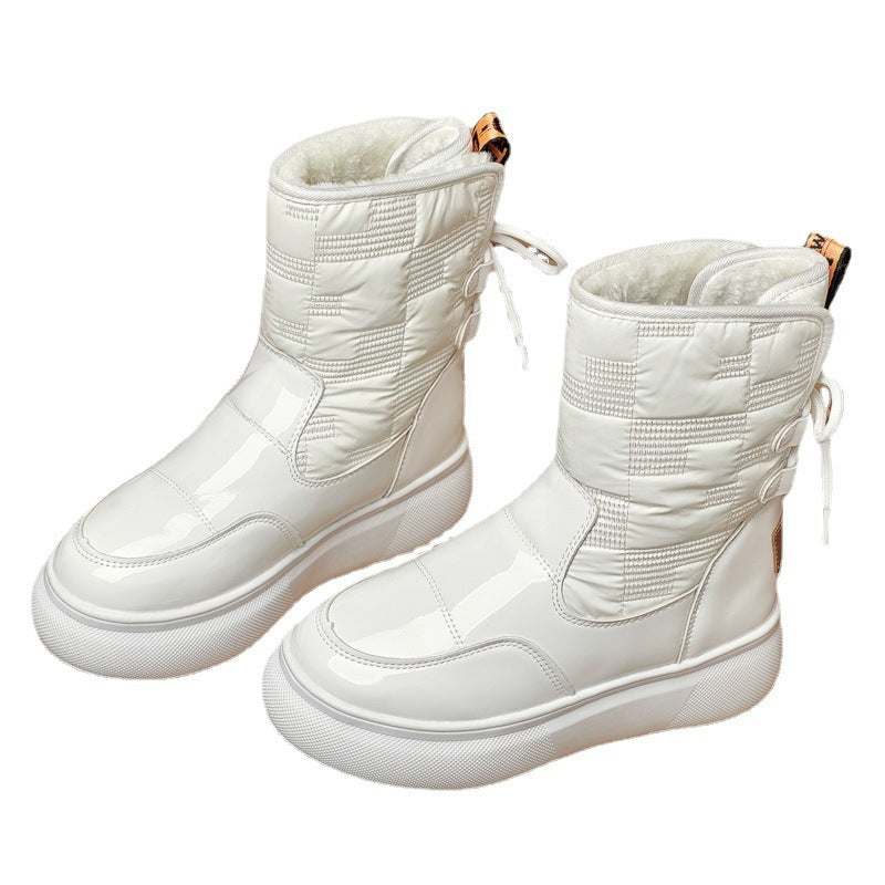 Bottines plates à semelles épaisses en coton épais et velours pour femmes. Belle confortable et chaude.  Un style plus que parfait.