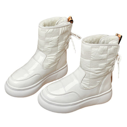 Bottines plates à semelles épaisses en coton épais et velours pour femmes. Belle confortable et chaude.  Un style plus que parfait.