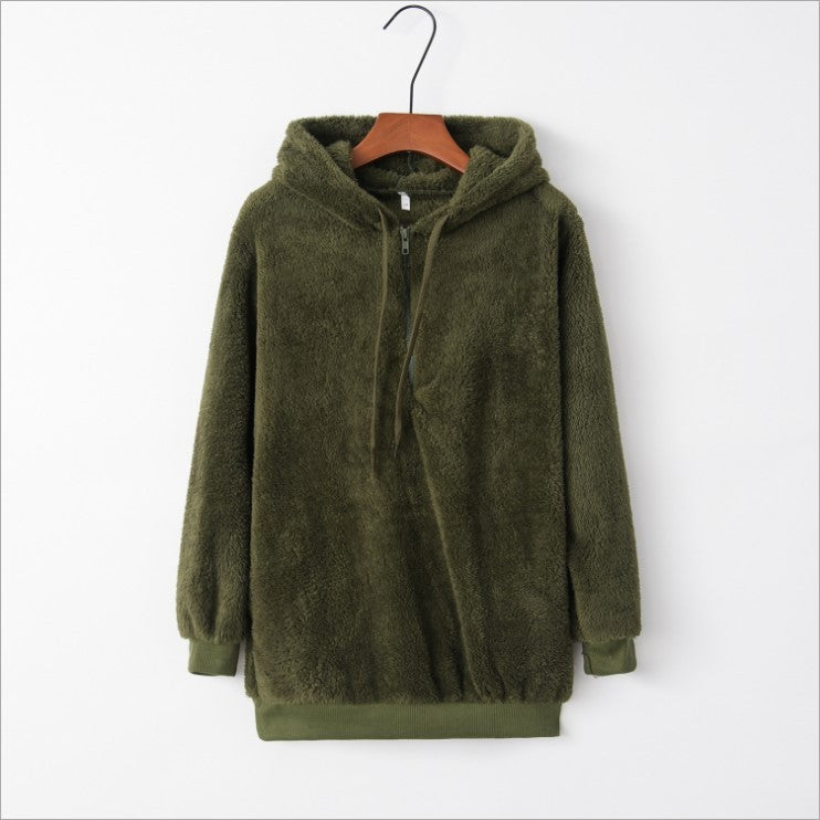 Pull à capuche à manches longues de couleur unie,chaud et confortable.