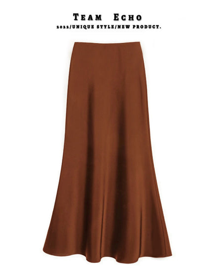High Waist Slimming Mid-length Satin Acetate Silky Skirt