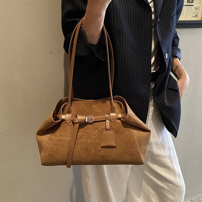 Retro Frosted Suede Tote Bag For Women Large Capacity Shoulder Bag