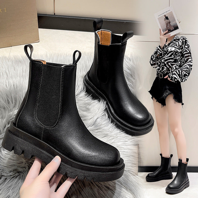 Bottines à plateforme tendance de style britannique pour femmes