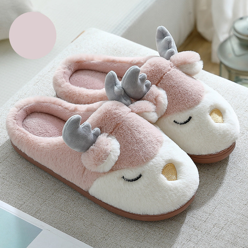 Pantoufles d'hiver pour la maison, pantoufles de chambre en peluche d'élan