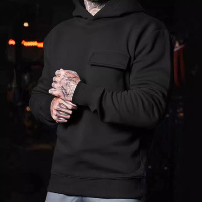 Fashion Casual Patch Pocket Cotton Plus Size Hooded Pullover