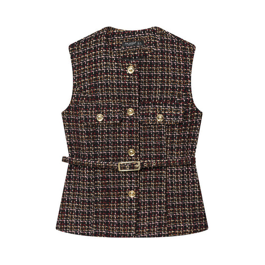Women's Fashionable Belt Texture Top Vest