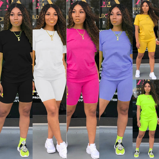 Combinaison de sport décontractée deux pièces pour femme, couleur unie