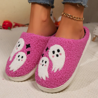 Chaussons d'intérieur antidérapants en coton pour femme, motif fantôme de dessin animé d'Halloween