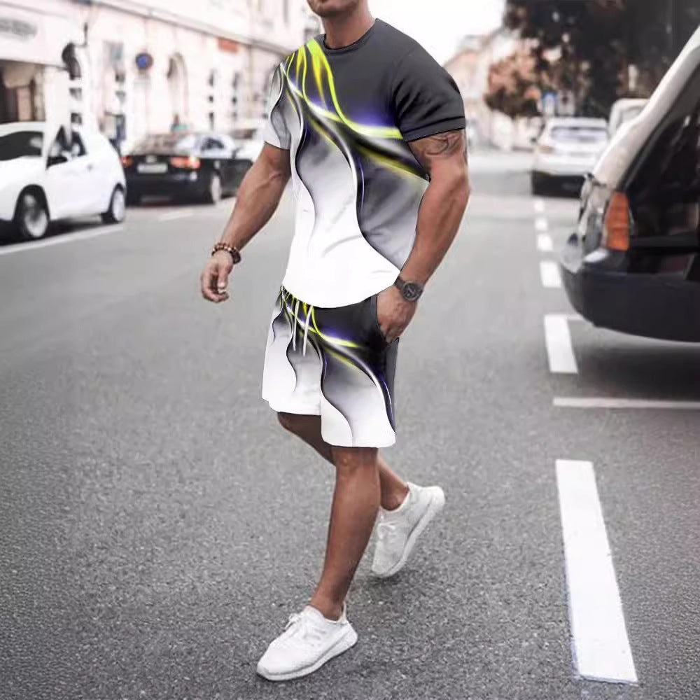 Ensemble t-shirt et short décontractés pour homme, vêtements de sport imprimés deux pièces