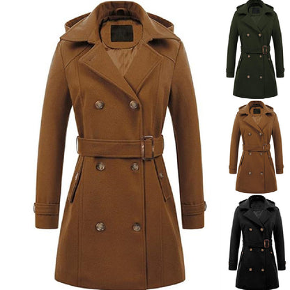 Manteau à capuche en laine pour femme grande taille
