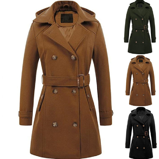 Manteau à capuche en laine pour femme grande taille