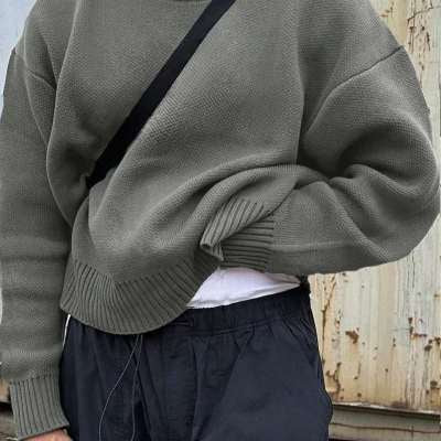 Solid Color Pullover Sweater Knitwear Men's Loose Long Sleeve Casual Top