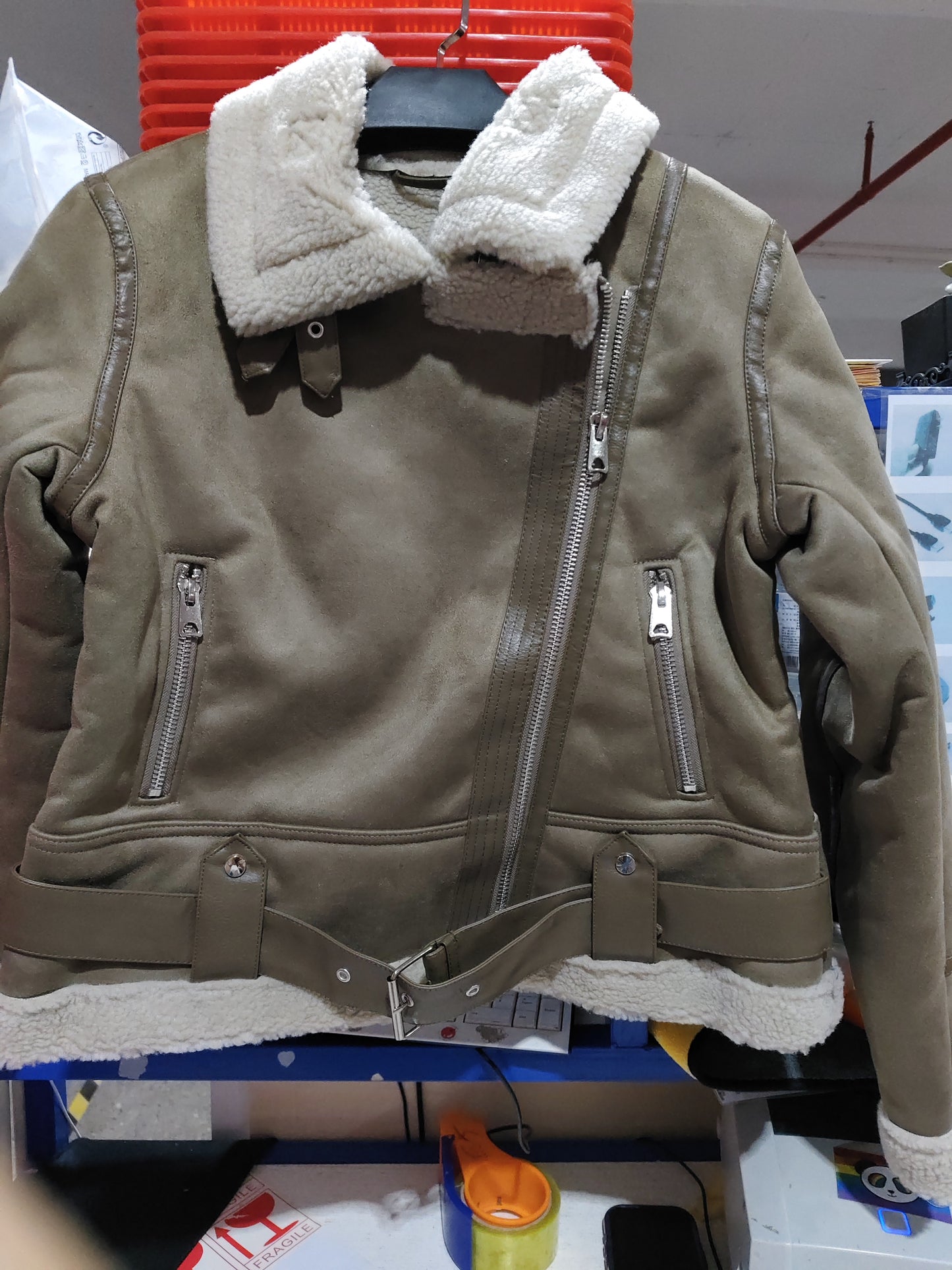 Veste d'hiver à revers en daim et laine d'agneau, manteau chaud pour moto, vêtements d'extérieur pour femmes