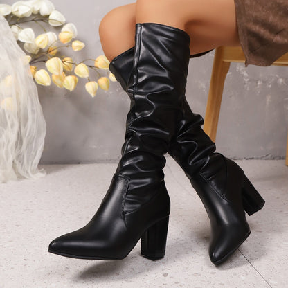 Pointed Pleated Sleeve High Heel Fashion Boots
