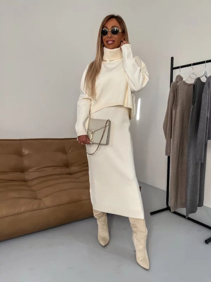 Ensemble 2 pièces pull-over à col roulé et robe longue sans manches pour femme, mode Fashion lire la description pour votre grandeur.
